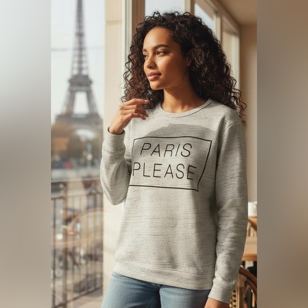 FOREVER 21 M Heathered Ivory Gray Sweatshirt Paris Please Graphic